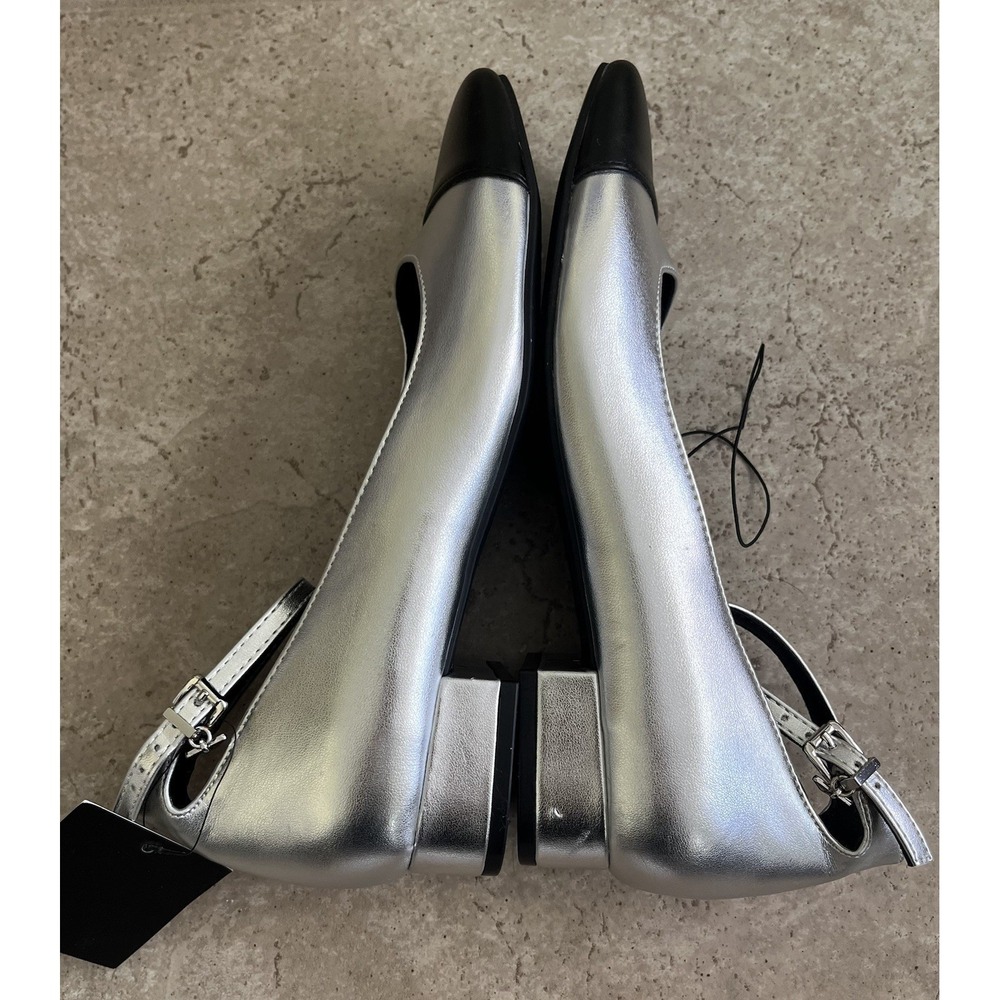GBG Guess Womens 8 Silver Black NWT Metallic Cap Toe Ankle Strap - Picture 8 of 11
